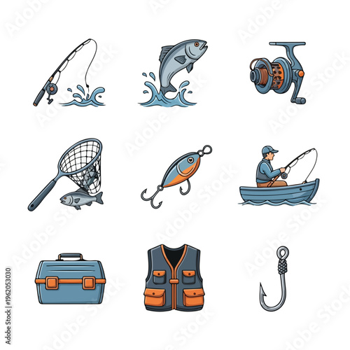 Collection of fishing activity icons