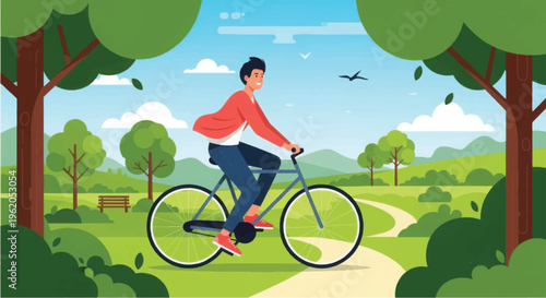 Man Riding Bicycle in the Park.
