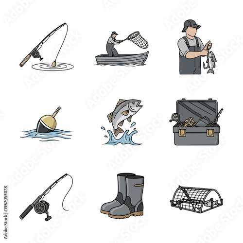 Collection of fishing activity icons