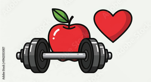 Red Apple on Dumbbell with Heart.