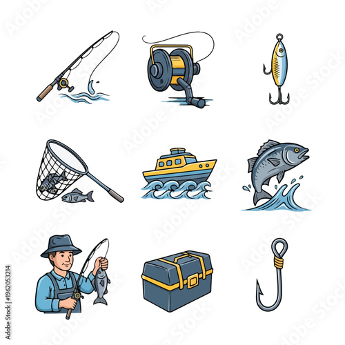 Collection of fishing activity icons