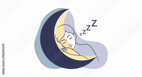 Woman Sleeping Peacefully on Crescent Moon.