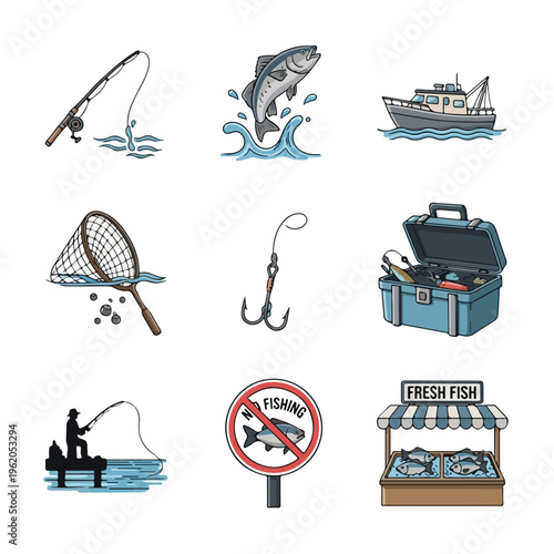 Collection of fishing activity icons