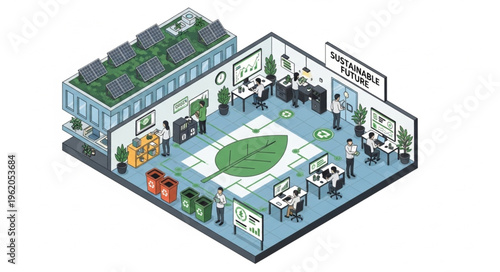 Eco-Friendly Office Space with Green Roof and Sustainable Design.