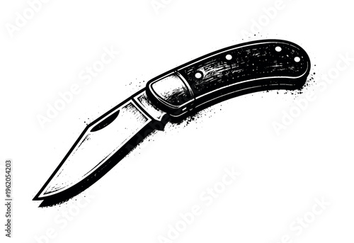 A vintage pocket knife shown in three-quarter perspective, partially open so the blade extends outward while the handle remains angled toward the viewer,