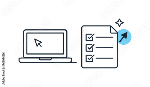 Professional work routine and staying productive while managing daily responsibilities in a modern office environment, a simple laptop paired with a neat checklist sheet