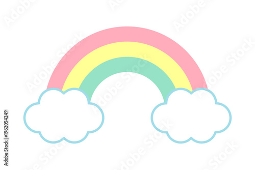 パステルカラーの虹と雲のかわいいシンプルなベクターイラスト