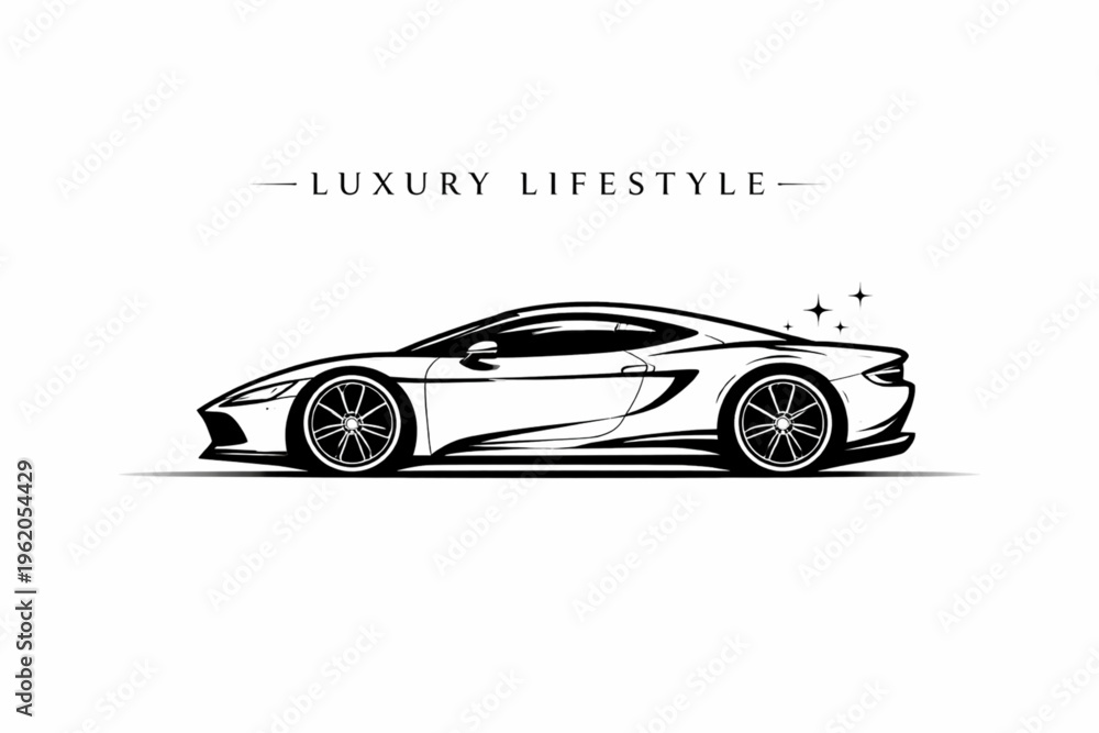 Fototapeta premium luxury sports car silhouette, sleek car outline, premium automotive design, elegant vehicle silhouette, high end sports car, minimalist car illustration, refined luxury aesthetic, smooth aerodynamic l
