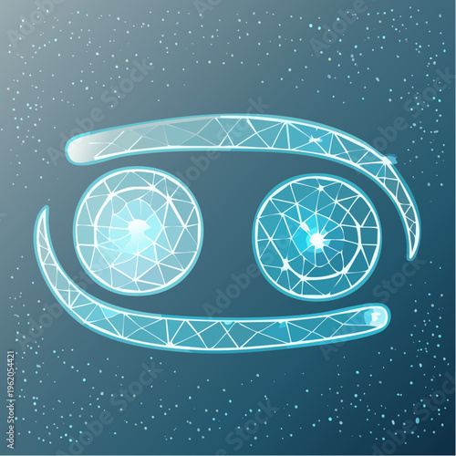 かに座のネオンサイン風星座ベクターアイコン 輝く星と曲線のサイバーパンクデザイン