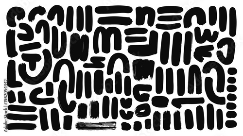 Abstract composition of black shapes on white background