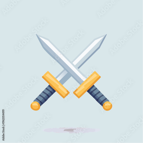 交差した剣のバトルベクターアイコン ゲームUI向けのミニマルでダイナミックなアクションシンボル