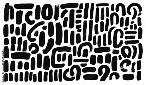 Abstract art pattern with black shapes on white background