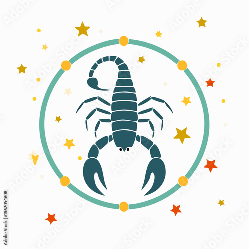 さそり座のフラットな星座ベクターアイコン 蠍の尾を描く星のつながり