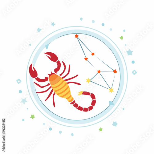 さそり座のフラットな星座ベクターアイコン 蠍の尾を描く星のつながり