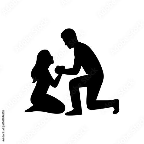 Man proposing marriage kneeling to woman silhouette
