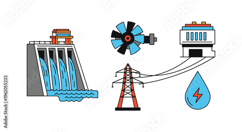 Hydroelectric Dam Line art clean abstract vector