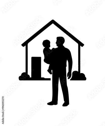 Father and son standing in front of the house