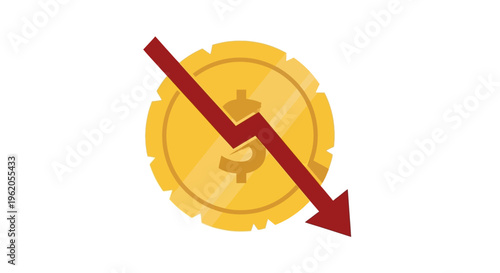 Economic Recession Concept with Gold Coin and Red Downward Arrow Graphic