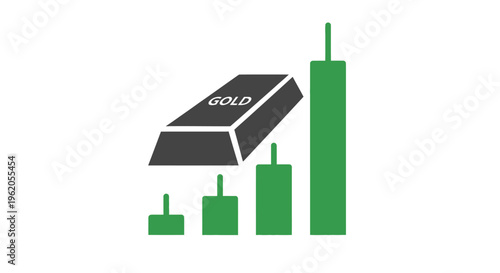 Gold Bar Bullion with Green Candlestick Growth Chart for Finance and Investment