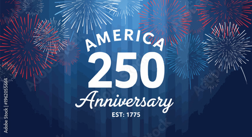 Dramatic vector illustration of fireworks and patriotic colors against a dark blue background, concept for anniversary celebrations, commemorative events, and national holidays.