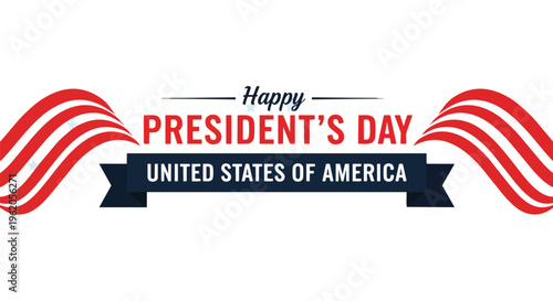 Patriotic design with waving American flag elements and President's Day text banner, perfect for greeting cards, social media posts, and promotional materials.