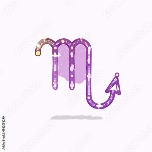 さそり座の輝くネオン星座ベクターアイコン 鮮やかな紫色の光と曲線的な星のつながり