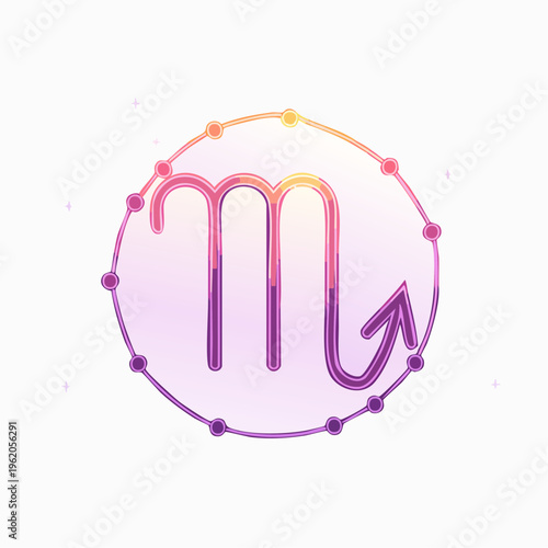 さそり座の輝くネオン星座ベクターアイコン 鮮やかな紫色の光と曲線的な星のつながり
