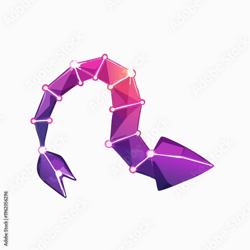 さそり座の輝くネオン星座ベクターアイコン 鮮やかな紫色の光と曲線的な星のつながり
