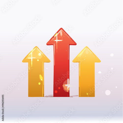 スパーク効果付きのレベルアップ矢印ベクターアイコン 達成と進歩のシンボル