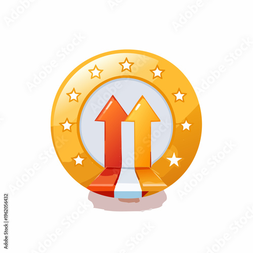 スパーク効果付きのレベルアップ矢印ベクターアイコン 達成と進歩のシンボル