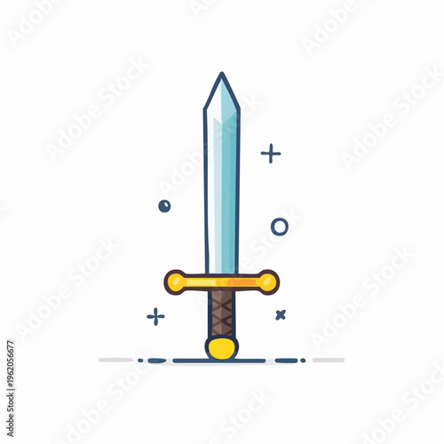 剣のミニマルなフラットベクターアイコン ファンタジーRPG風のクリーンな幾何学デザイン