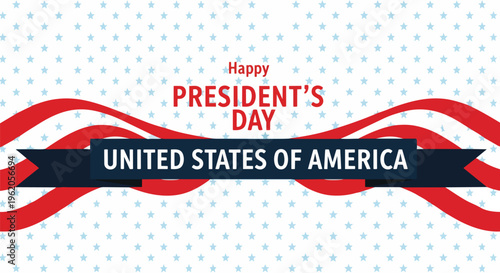 Patriotic President's Day design with stylized red and white flag elements and star pattern background, concept for holiday greetings, political campaigns, and event promotions.