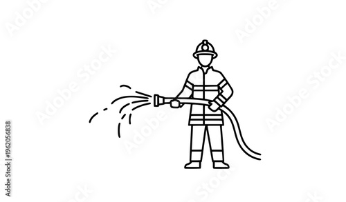 Fireman holding hose line icon firefighting emergency vector