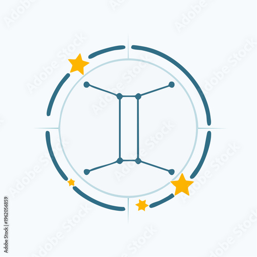 ふたご座のミニマルな星座ベクターアイコン 細い線で繋がれた双子の星のパターン