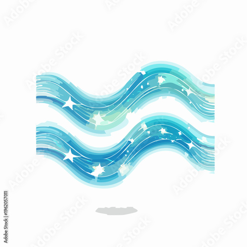 みずがめ座のネオン星座ベクターアイコン 波のように流れる光る星のつながり