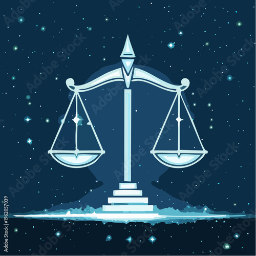 てんびん座のネオン星座ベクターアイコン 対称的な光る線と明るい星