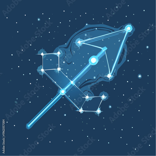 いて座のネオン星座ベクターアイコン 矢の形をした光る星のつながり