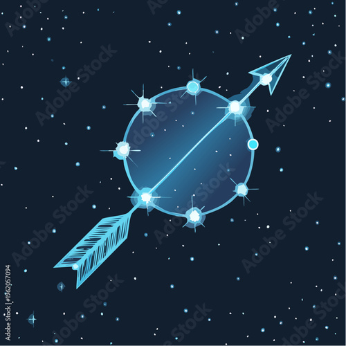 いて座のネオン星座ベクターアイコン 矢の形をした光る星のつながり