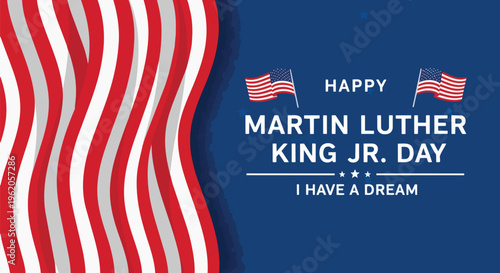 Vibrant American flag stripes cascading on the left with blue background and text, perfect for national holiday promotions, awareness campaigns and social media greetings.