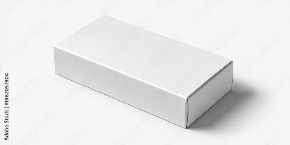 Fototapeta premium 白い背景に置かれた無地の長方形の白い箱。製品パッケージのモックアップ。コピースペース