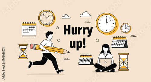 Hurry Up Deadline Time Management Vector Illustration