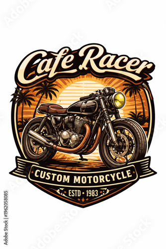 retro cafe racer club logo, vintage motorcycle badge, cafe racer emblem, classic biker logo, old school motorcycle culture, retro badge design, circular logo layout, bold vintage typography, distresse