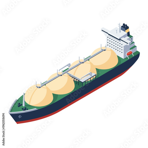Isometric LNG Carrier Ship Illustration with Spherical Tanks.