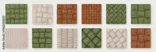 Minimalist sustainable textile pattern set – Suitable for green business branding, fabric manufacturing guides, or web design.