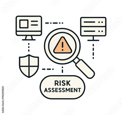 Risk assessment workflow in an enterprise security context aimed at analyzing potential vulnerabilities and strengthening protective strategies across systems, a compact magnifying