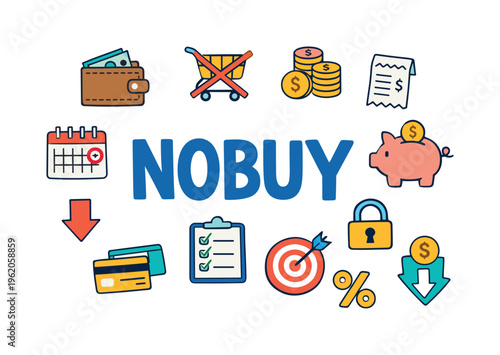 Spending freeze and no buy challenge concept centered on reducing expenses, avoiding unnecessary purchases and building mindful financial habits over a defined