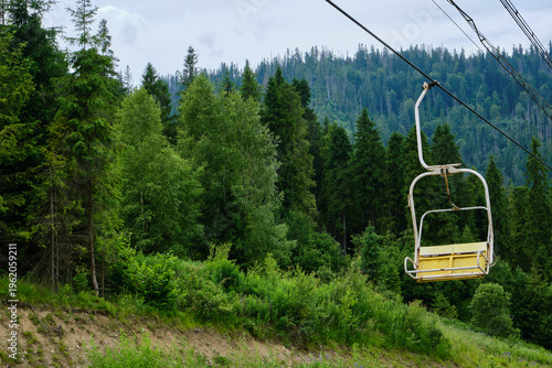 Single Yellow Ski Lift Chair in Summer