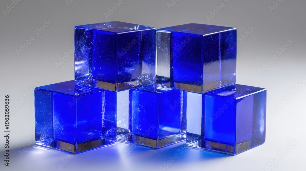 Obraz premium Interlocking Azure Blue Glass Cubes in Geometric Arrangement with Subtle Lighting