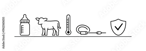 Veterinary colostrum management and newborn immunity support for healthy calf development and early disease protection in livestock farming, milk bottle, calf silhouette