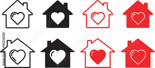 House with heart icon set representing home, love, family, and real estate concepts, sweet home